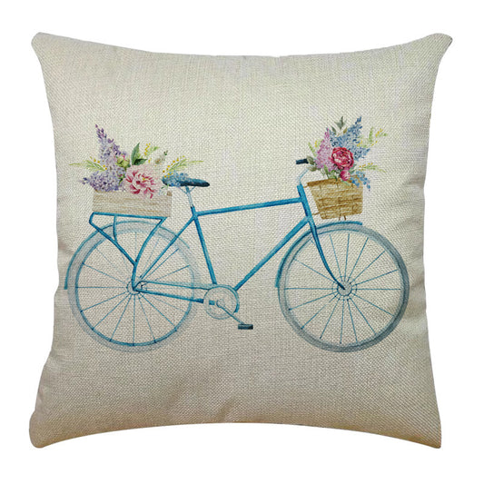 Bicycle Illustration Linen Pillow